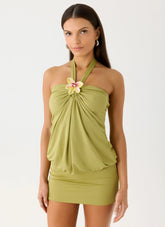 Marimae Halter Mini Dress - Green Olive