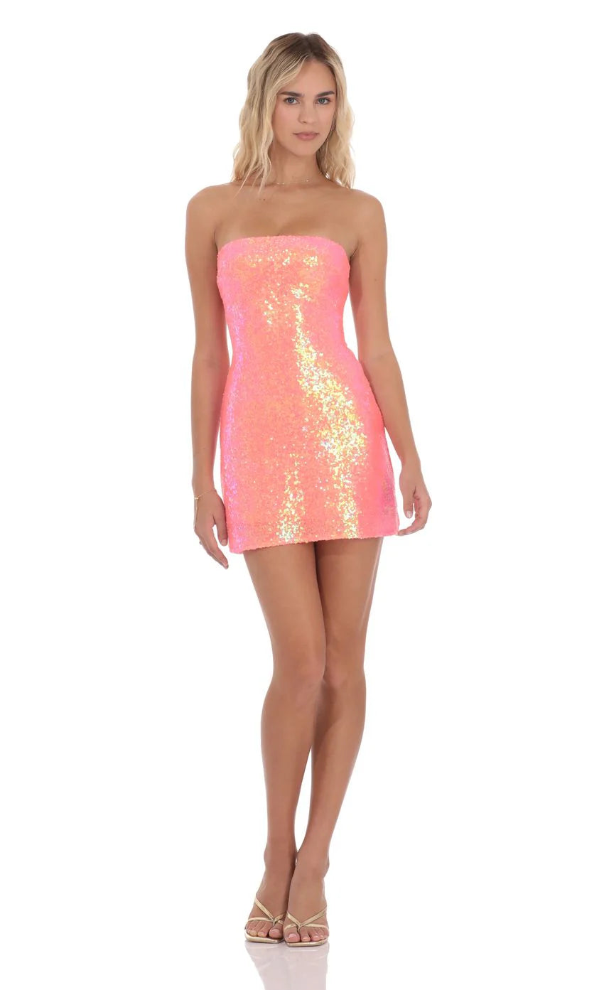 Knit Sequin Strapless Dress in Ivory
