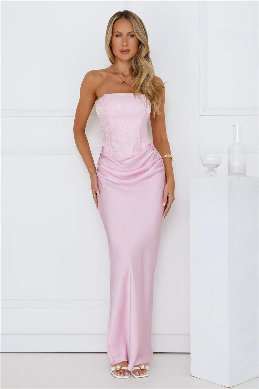 Dressed To Dazzle Strapless Satin Maxi Dress Blue